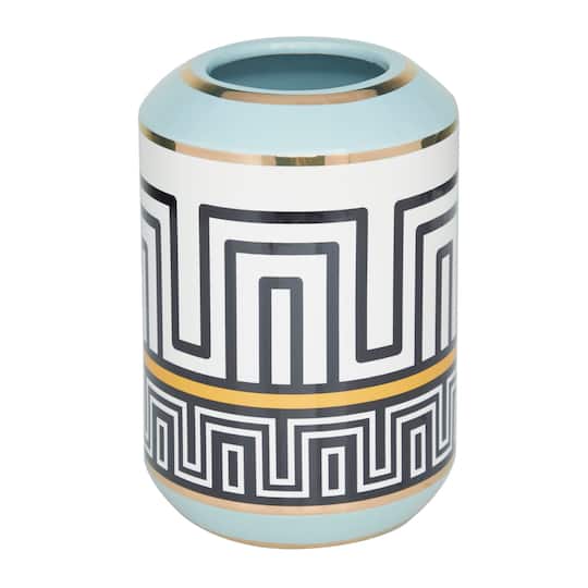 Teal Stoneware Modern Vase, 9" x 6" x 6"